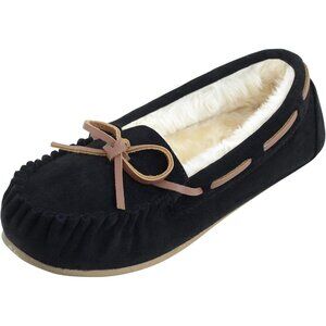 Women's Black Micro Suede Faux Fur Cozy Indoor Outdoor House Slippers Boot Shoes